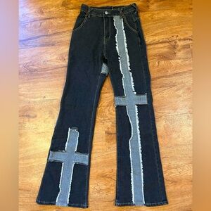 Cross Patch Wide Leg Jeans